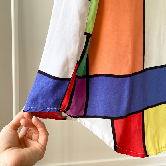 80s Vintage Colourful Geometric Print Mondrian Short Sleeves Button Down Shirt - Picture 4 of 8